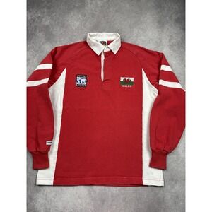 Wales Rugby Jersey Mens Medium Red White Rugby Union Long Sleeve‎ Collared Crest